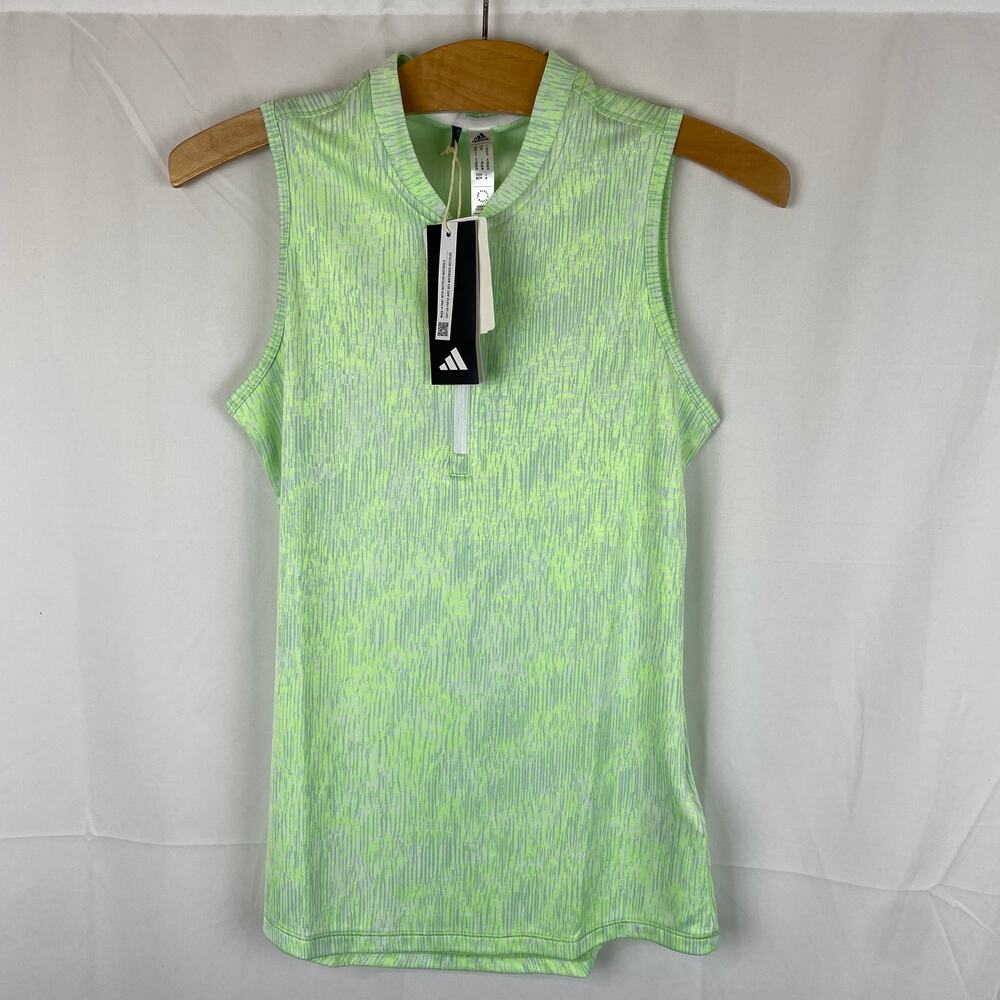 Adidas Women's Essentials Sleeveless Polo 1/4 Zip Lime Green HY7193 Size XS